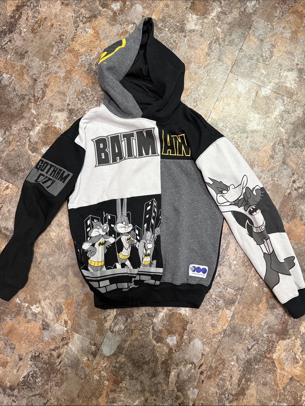 Batman Graphic Colorblock Hoodie Sweatshirt - Black/Gray/White